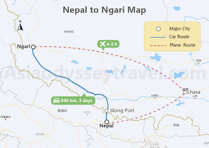 Nepal to Ngari Map