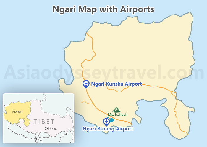 Ngari Map with Airports