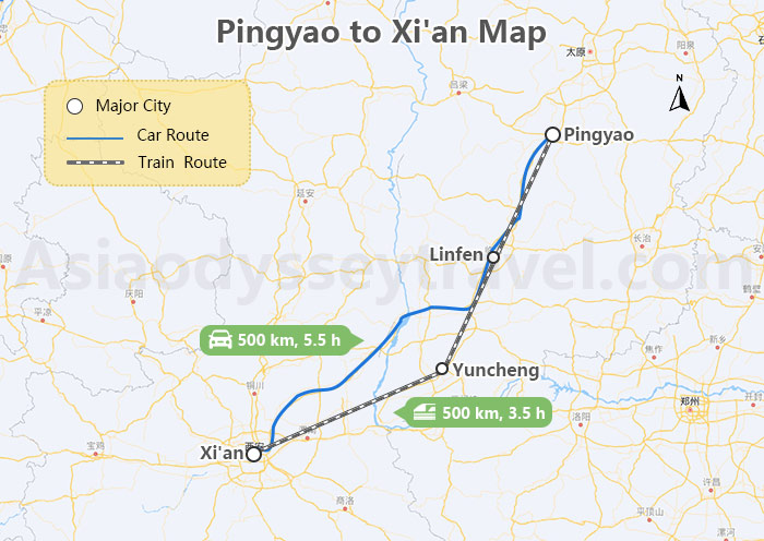 Pingyao to Xian Train Map