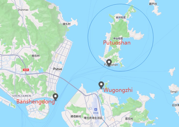 Putuoshan Ferry Routes on Google Map