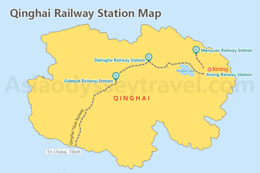 Qinghai Map with Railway Stations