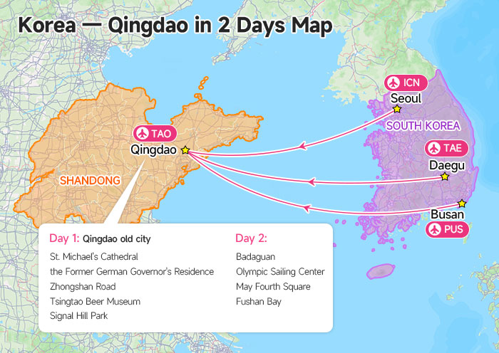 Shandong 2 Days Itinerary Map