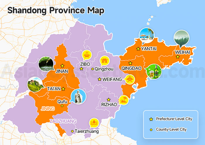 Shandong Province Map with 16 Cities