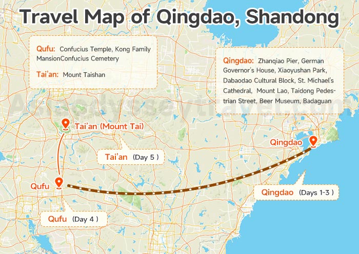 Travel Map of Qingdao, Shandong