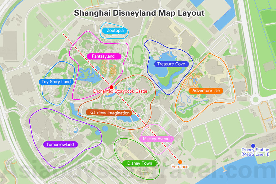 Shanghai Disneyland Map with 8 Themed Lands