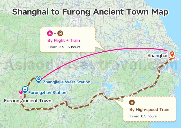 Shanghai to Furong Ancient Town Map