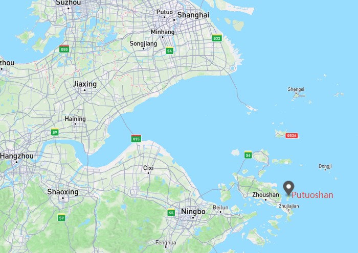 Shanghai and Putuoshan Location on Google Map