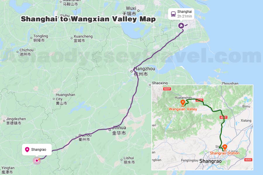 Shanghai to Wangxian Valley Map