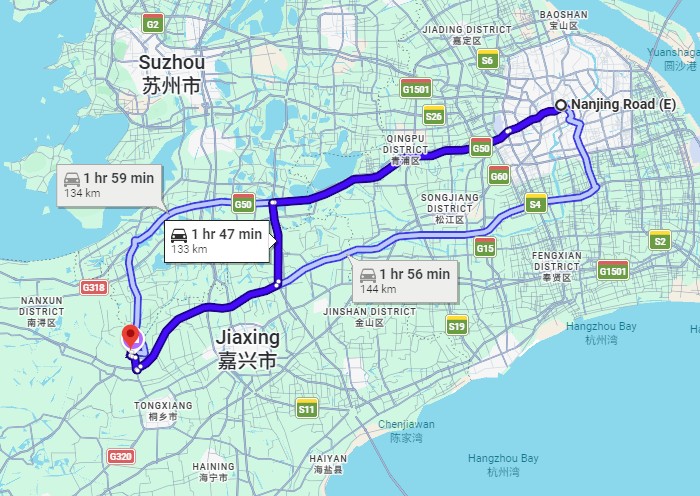 Shanghai to Wuzhen Car Route Map
