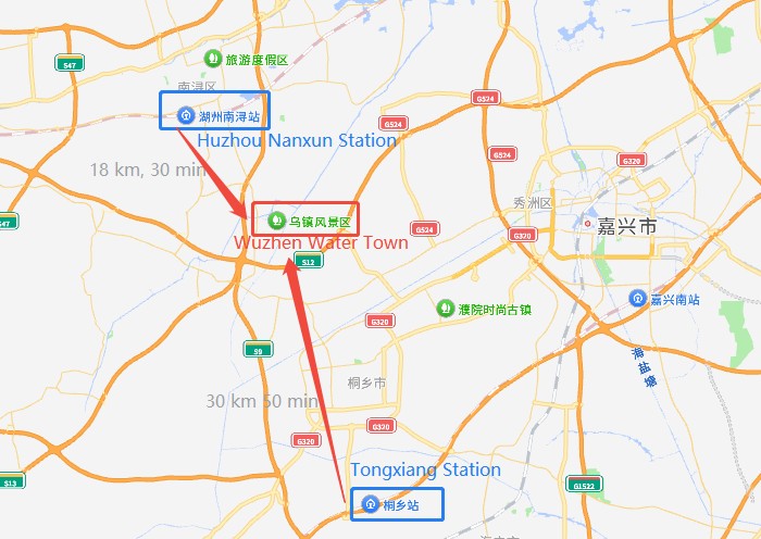 Shanghai to Wuzhen Bullet Train Station Map