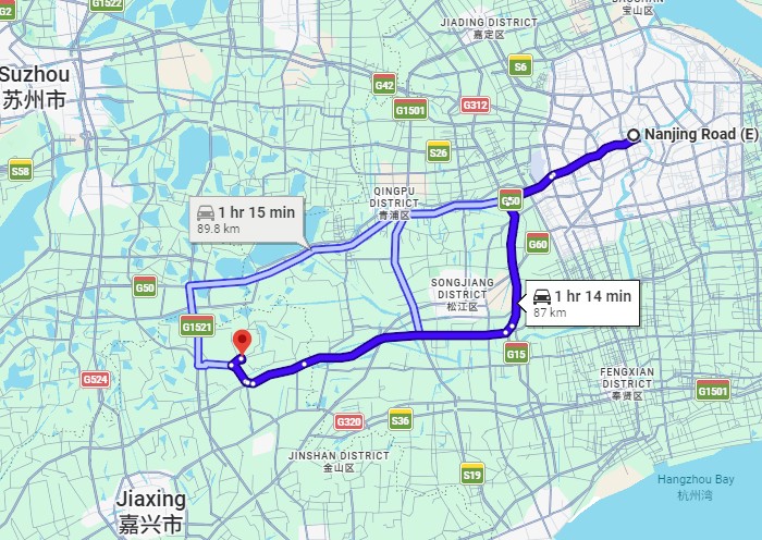 Shanghai to Xitang Water Town Route Map