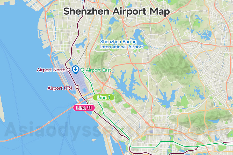 Shenzhen Airport Map with Subway Links to Downtown 