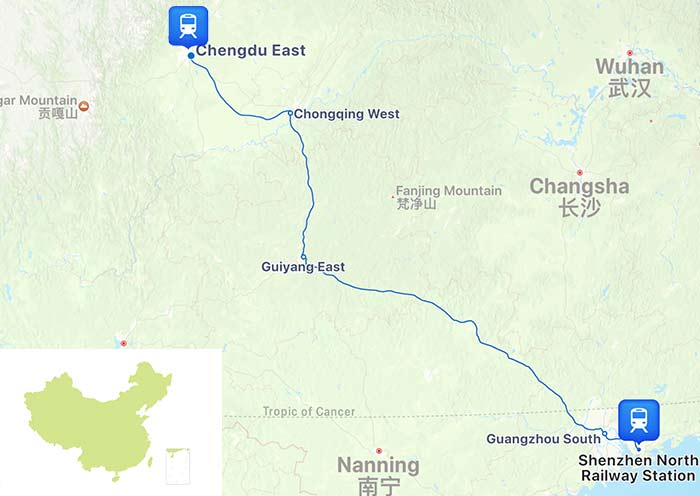 Shenzhen to Chengdu High Speed Train Map
