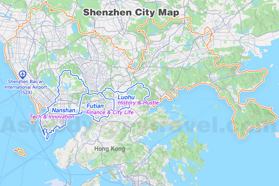 Shenzhen City Map with Different Areas on Google-Based Map 