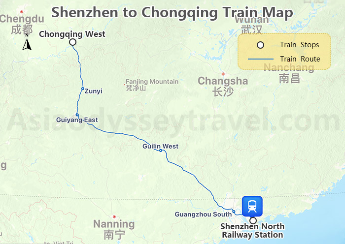 Shenzhen to Chongqing High Speed Train Map