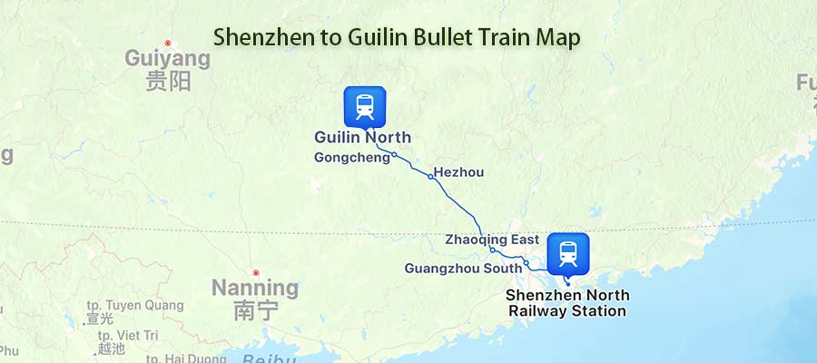 Shenzhen to Guilin High Speed Train Route Map