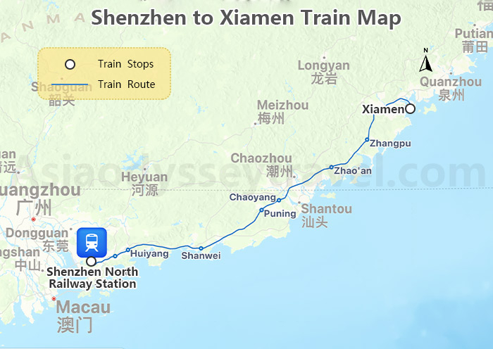 Shenzhen to Xiamen High Speed Train Map