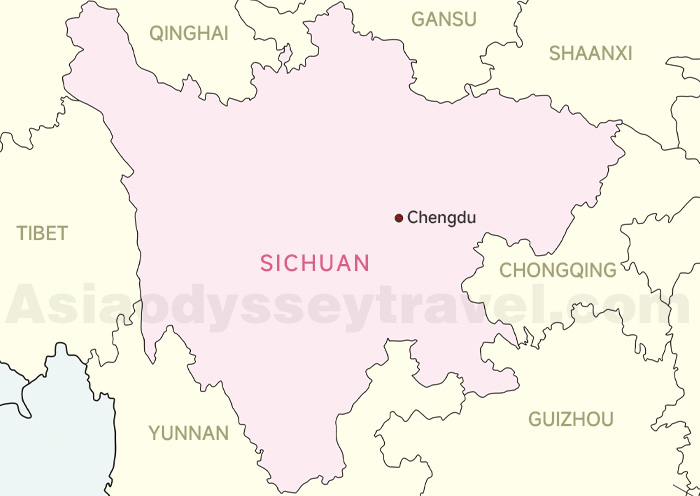 Sichuan Province and surrounding Province on China Map