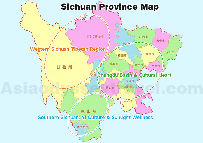 Sichuan Province Map with 3 Different Areas