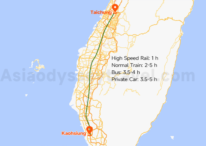 Kaohsiung to Taichung Map