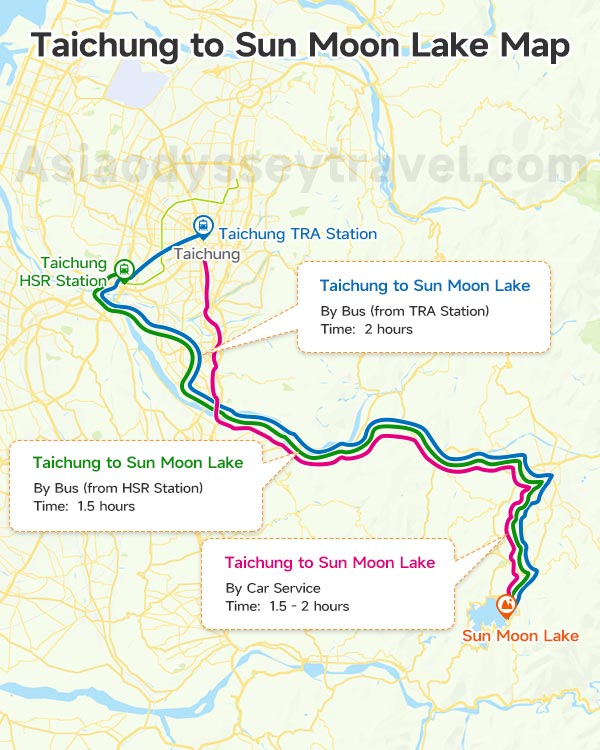 Taichung to Sun Moon Lake Map