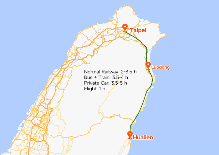 Taipei to Hualien Map