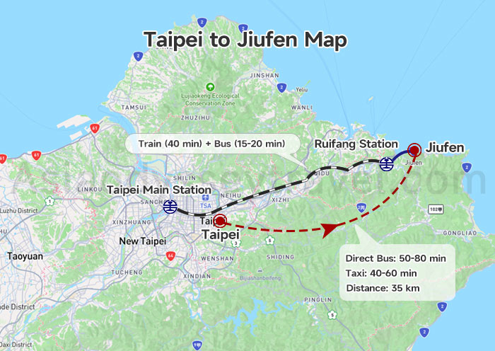 Taipei to Jiufen Map