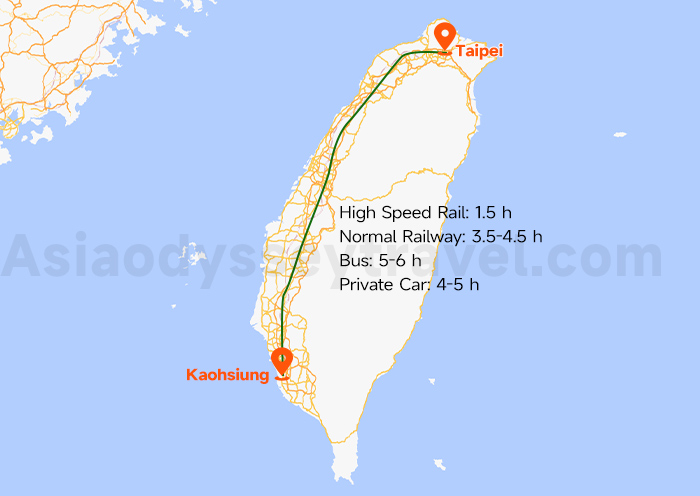 Taipei to Kaohsiung Map