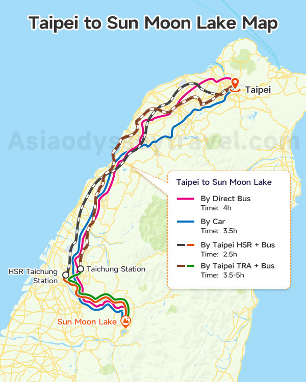 Taipei to Sun Moon Lake Distance