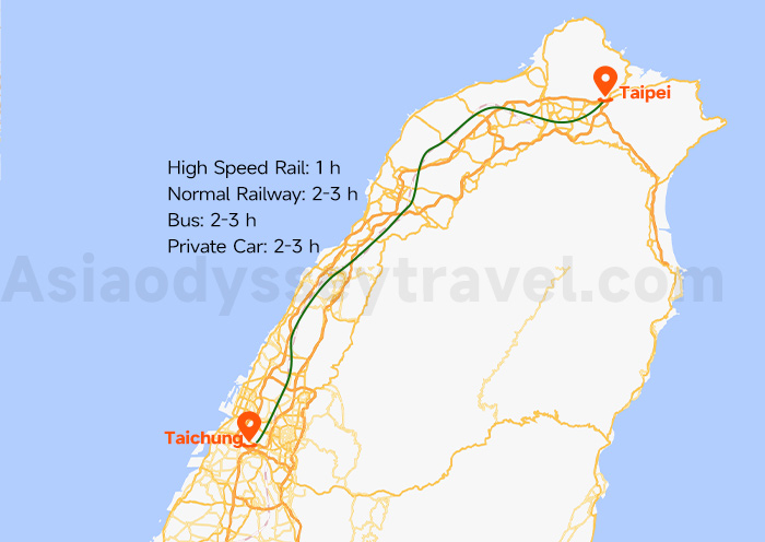 Taipei to Taichung Map