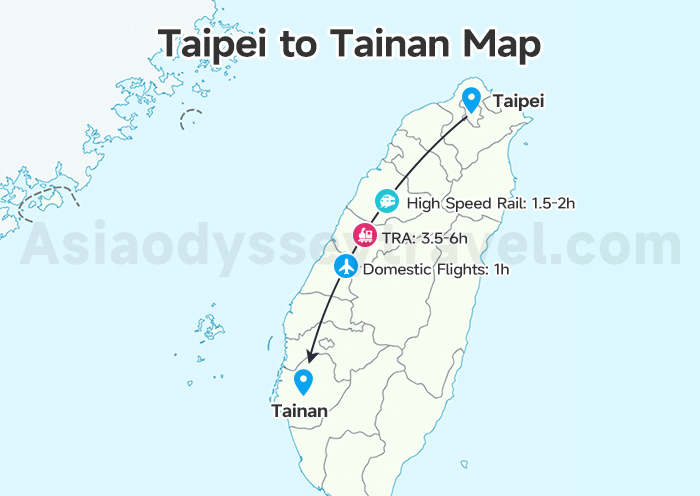 Taipei to Tainan Map