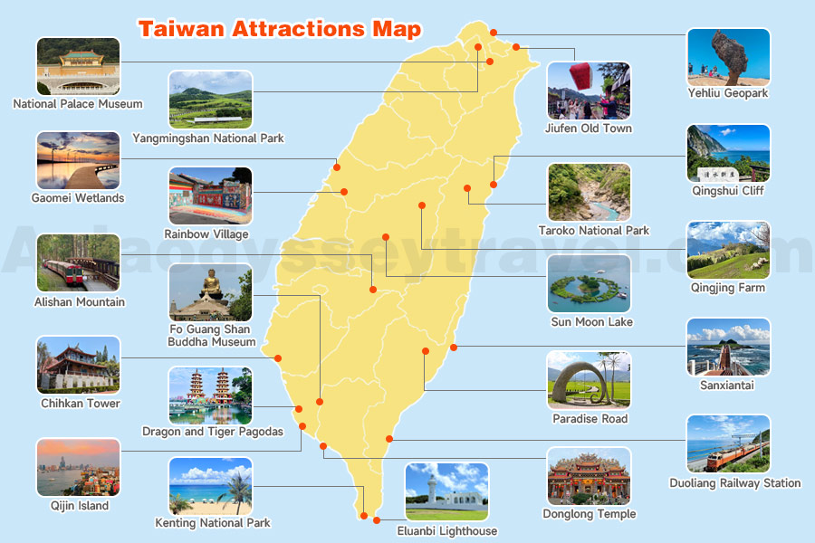 Taiwan Tourist Attractions Map Shows Spots with Pictures