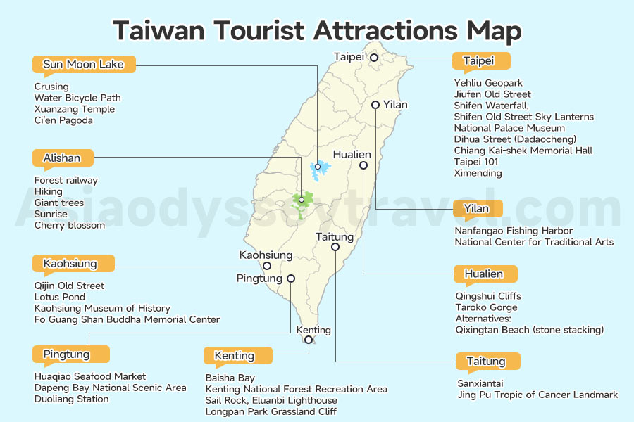 Taiwan Tourist Attractions Map