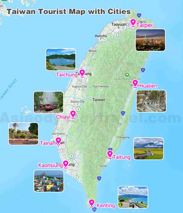 Taiwan Tourist Map with Major Cities