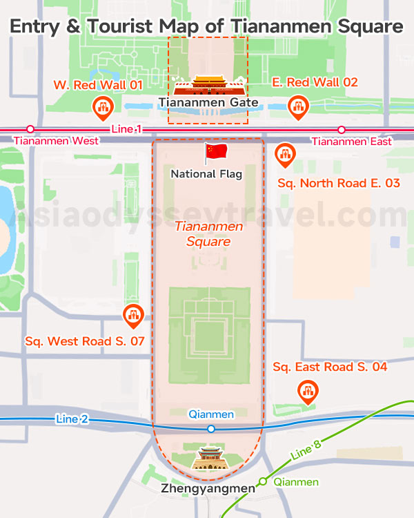 Entry & Tourist Map of Tiananmen Square