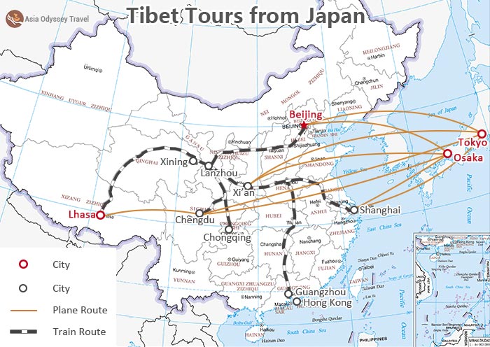 The Map for Tibet Tours from Japan