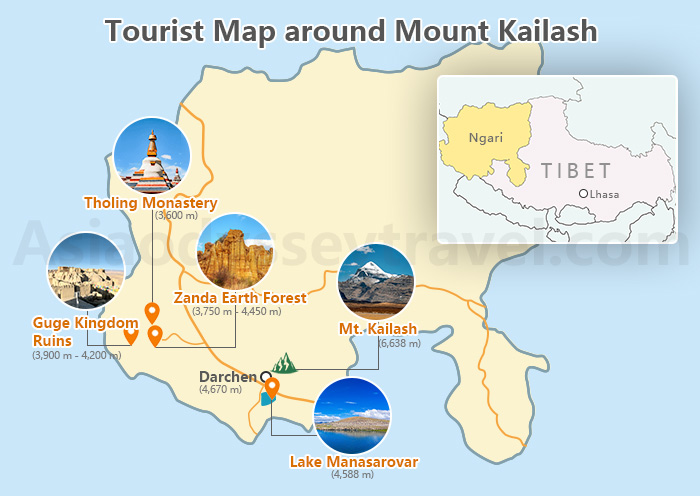 Tourist Map around Mount Kailash