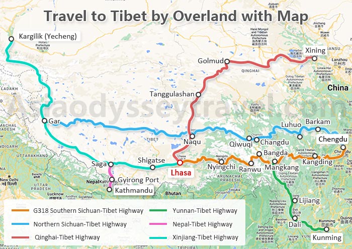 Map of Overland Routes to Tibet