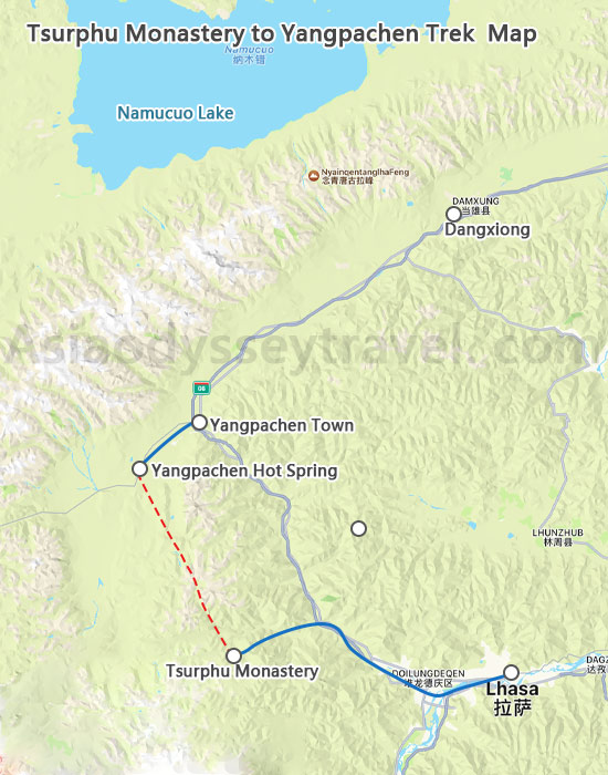 Tsurphu Monastery to Yangpachen Trek Map