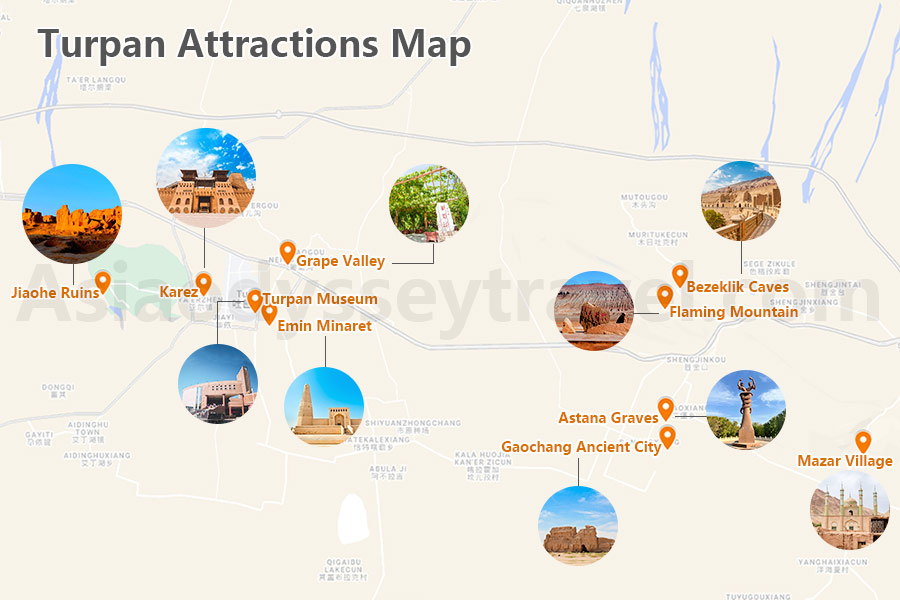 Turpan Attractions Map