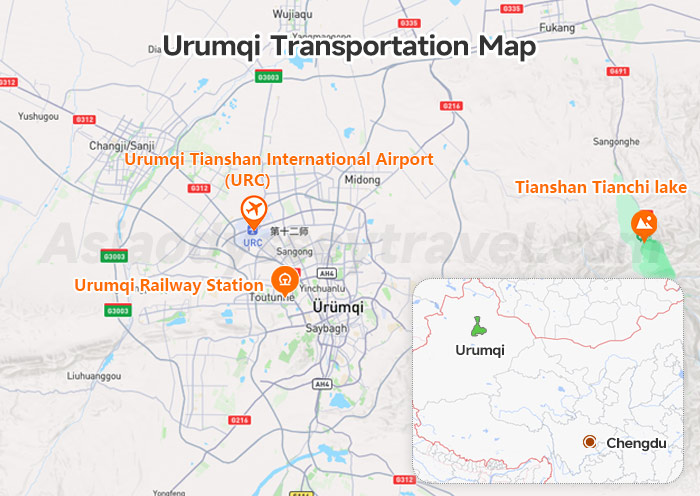 Urumqi Airport, Railway Stations on Map