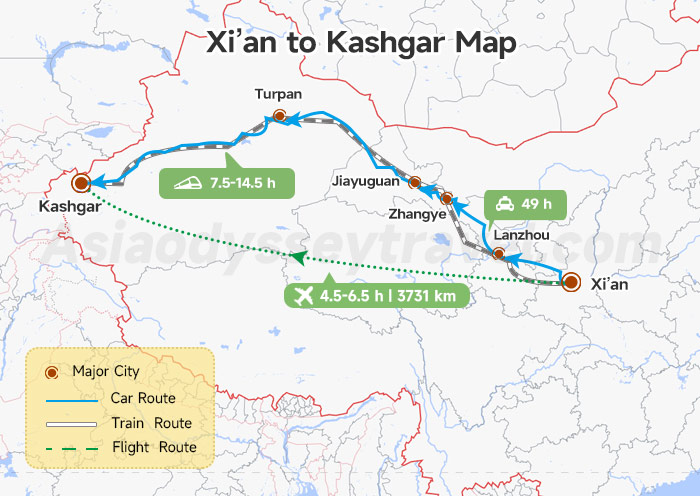 Xi'an to Kashgar Map