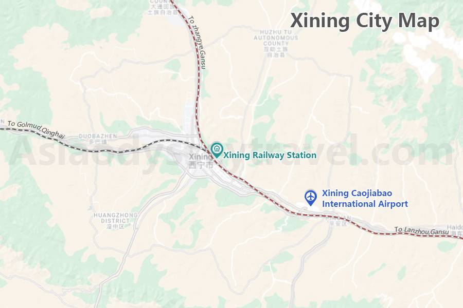 Xining City Map with Airports and Stations