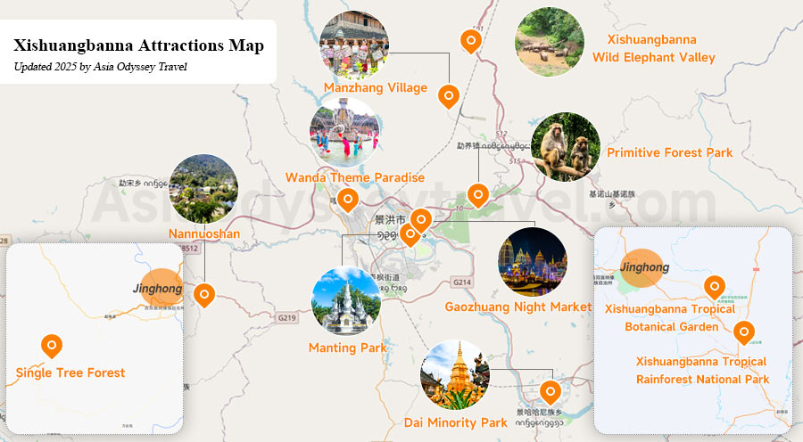 Xishuangbanna Attractions Map