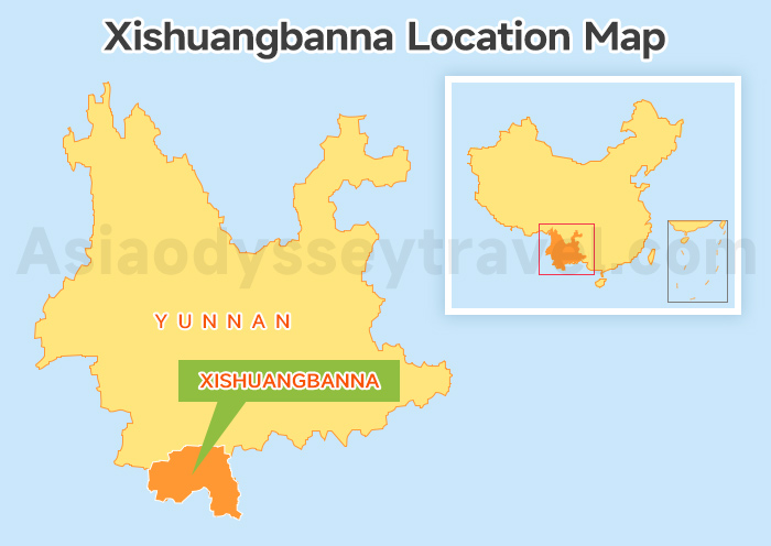 Xishuangbanna China Map — showing its position in southern Yunnan