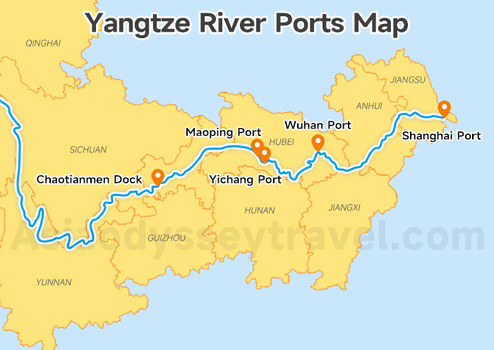 Main Yangtze River Ports on Map