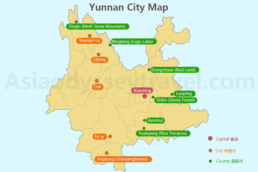 Yunnan China Map
