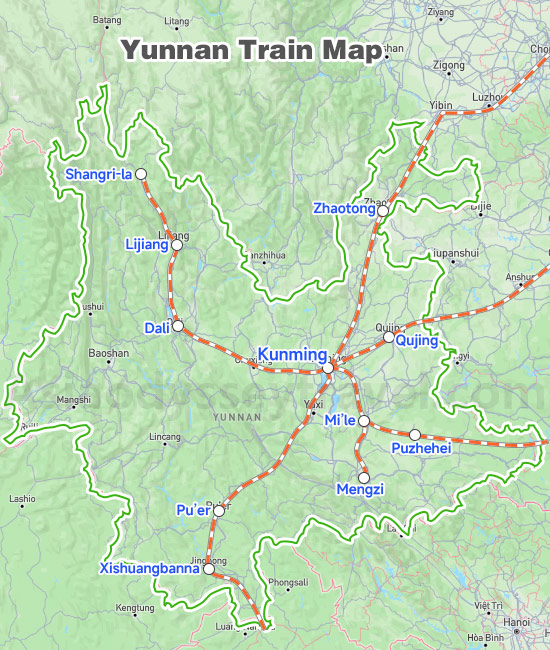 Main High Speed Railway Route in Yunnan on Google Map