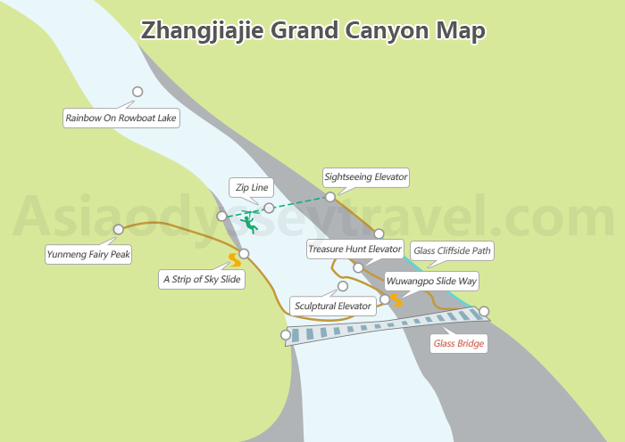 Zhangjiajie Grand Canyon Map of Zhangjiajie