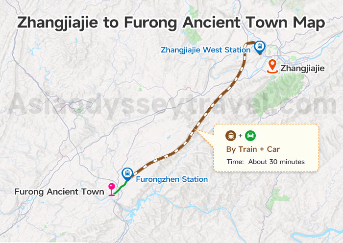 Zhangjiajie to Furong Ancient Town Map